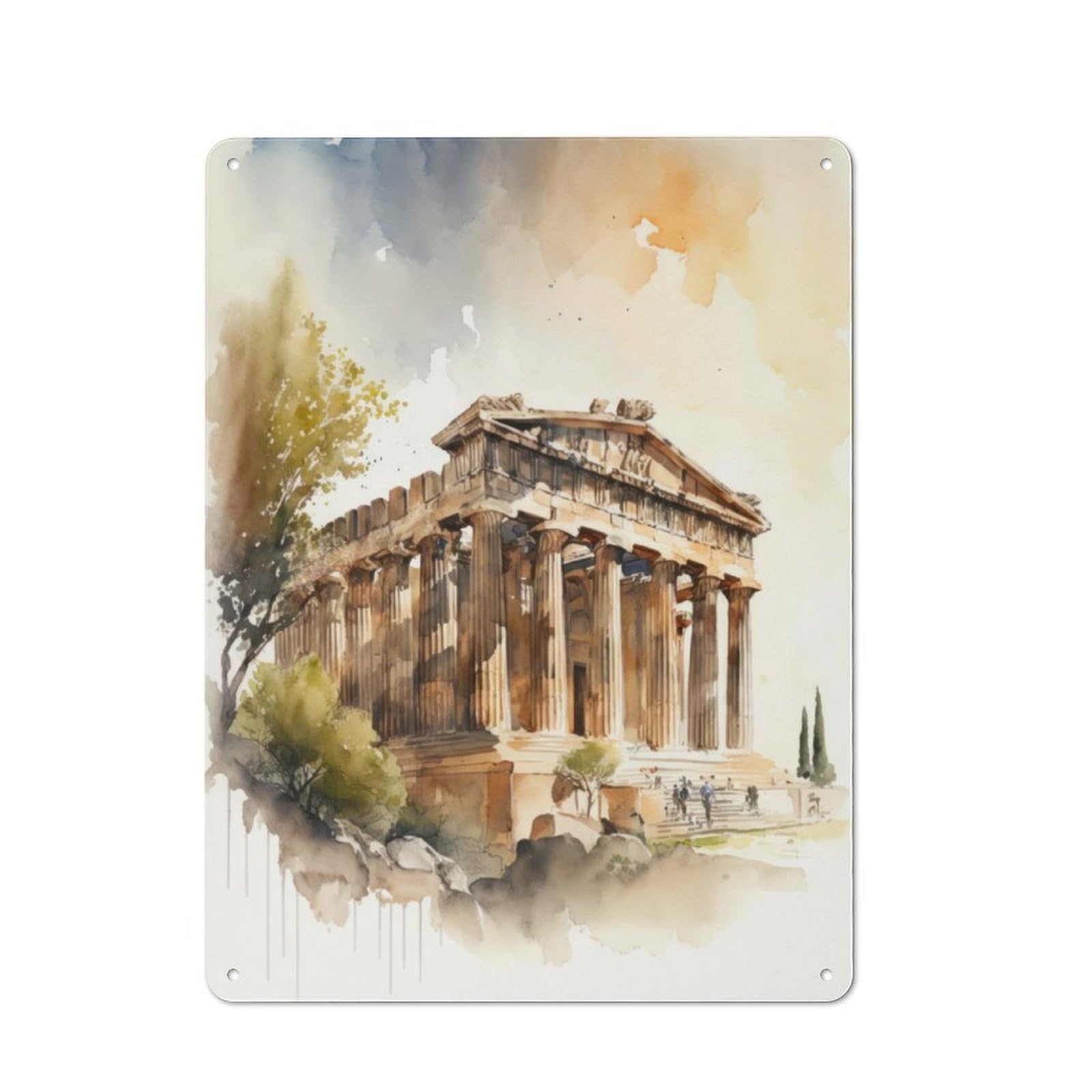 Junmoney Acropolis And Parthenon Vintage Tin Wall Plaque 40X30cm For Café Or Restaurant, A Decorative Christmas Gift For Café Owners And Decorators