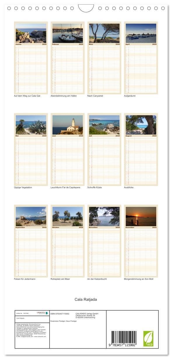Familienplaner 2025 - Cala Ratjada mit 5 Spalten (Wandkalender, 21 cm x 45 cm), CALVENDO: Bei Cala Ratjada findet man schöne Buchten und genießt den ... der ursprünglichen Insel.. (CALVENDO Natur)