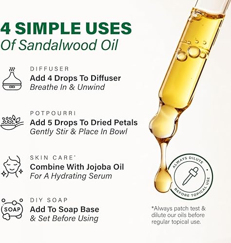 Miniatura 5 de Kukka - Aceites esenciales de sándalo para difusor y piel, natural 100% puro, aceite esencial de sándalo para masaje y perfume de piel, cabello,