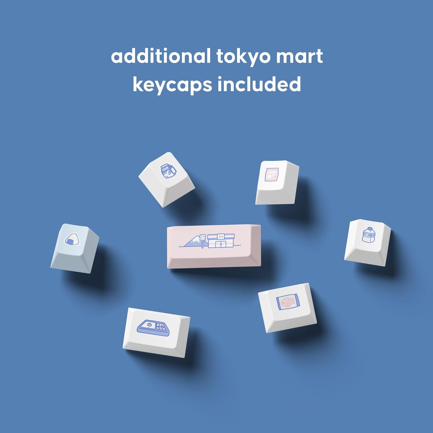 dokodoko Tokyo Mart Keycaps - PBT Cherry Profile, Dye-Sub, 168 Keys, Cute Minimalist Pastel Set for Mechanical Keyboards