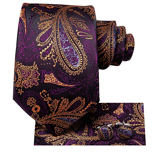 Image of Hi-Tie Mens 70inches Tie Set Extra Long Necktie for Men Cufflinks Handkerchief Big Tall Men Business Wedding