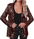 Women's Sequin Blazer Party Lapel Collar, Event Wedding Long Sequin Blazer Jacket, Disco Sequin Coat Multicolor (US, Alpha, 3X-Large, Regular, Regular, Dark Brown Sequin Blazer Jacket Women)