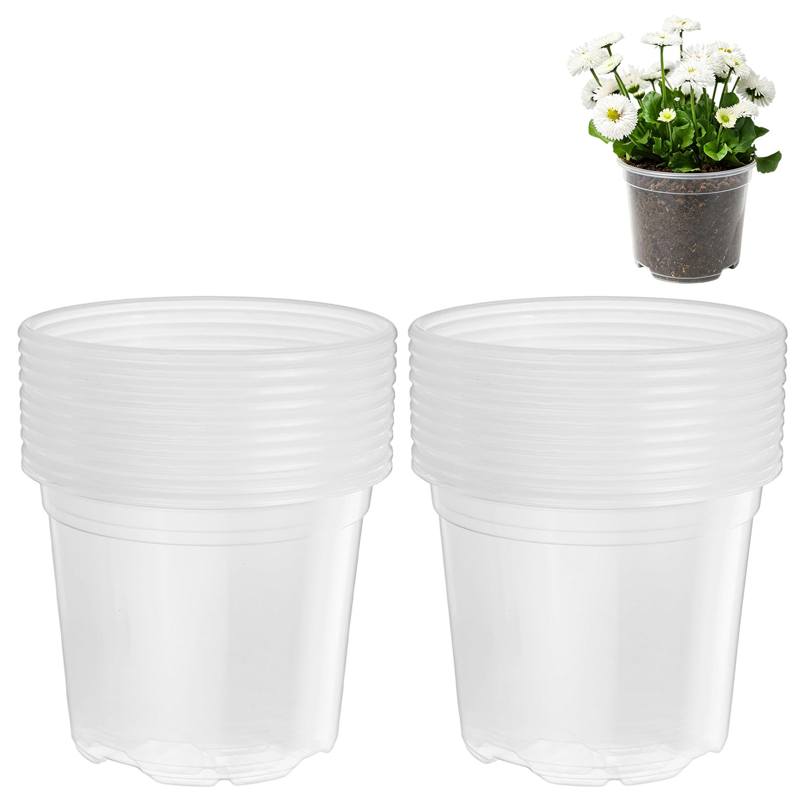 M METERXITY 20 Pack Clear Nursery Pots with Drainage Holes, Sturdy Plastic Seedling Starter Pots for Plants, Vegetable, Succulent, Propagation, Root Cutting, Seed Starting [4'' x 3'']