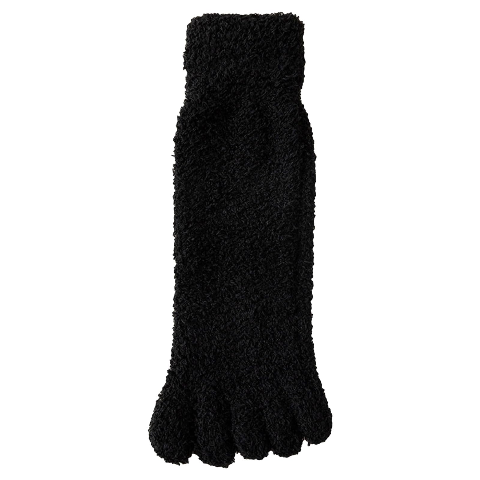 amangul Womens Fuzzy Toe Socks Solid Color Winter Thick Thermal Warm Coral Fleece Furry Five Finger Socks for Casual Home Sleep(Black,One Size)