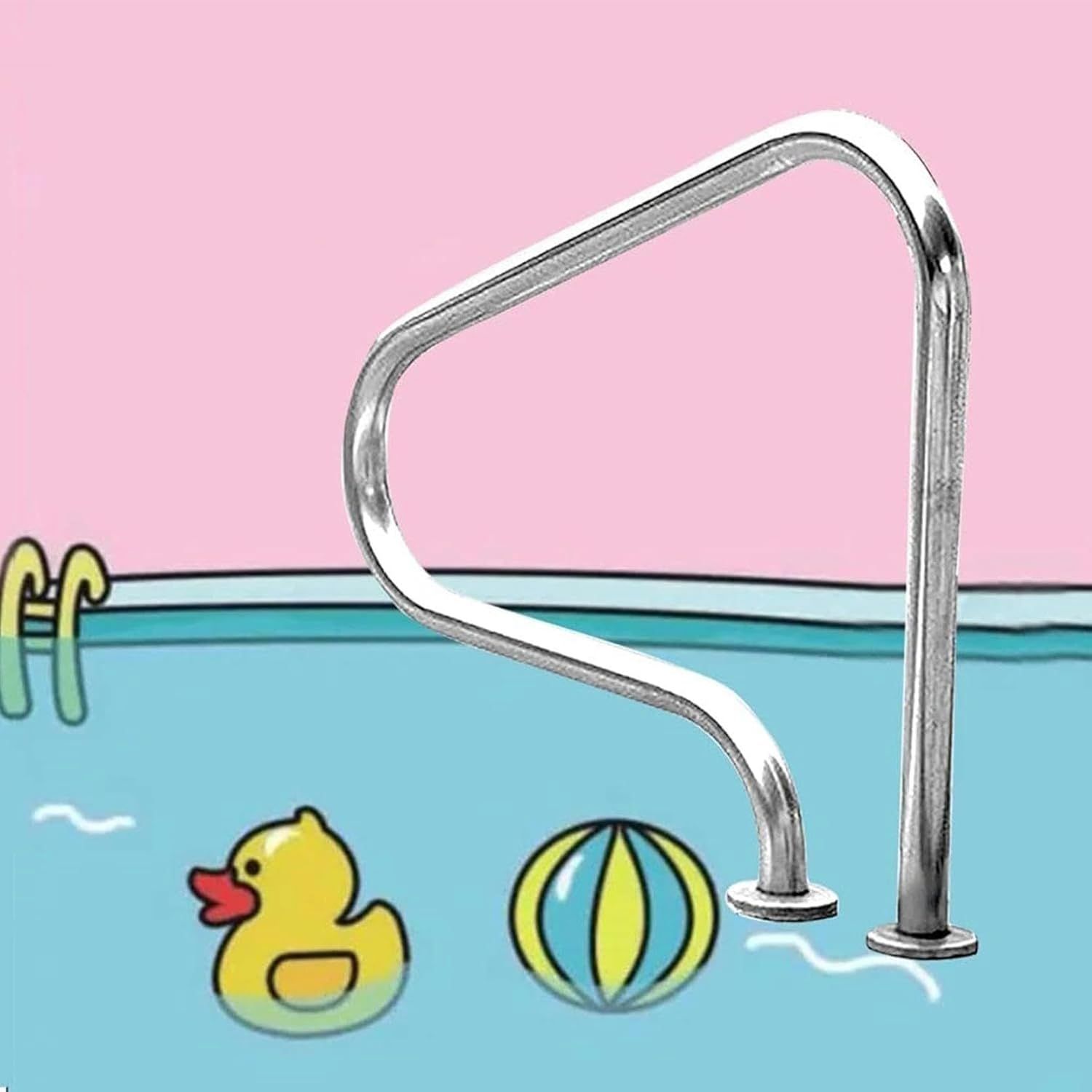 AMNOOL Pool Handrail Swimming Pool Handrails for Inground Pool, 1Pcs 304 Stainless Steel Pool Railing Handrails Easy to Install,Full Set Accessories*1