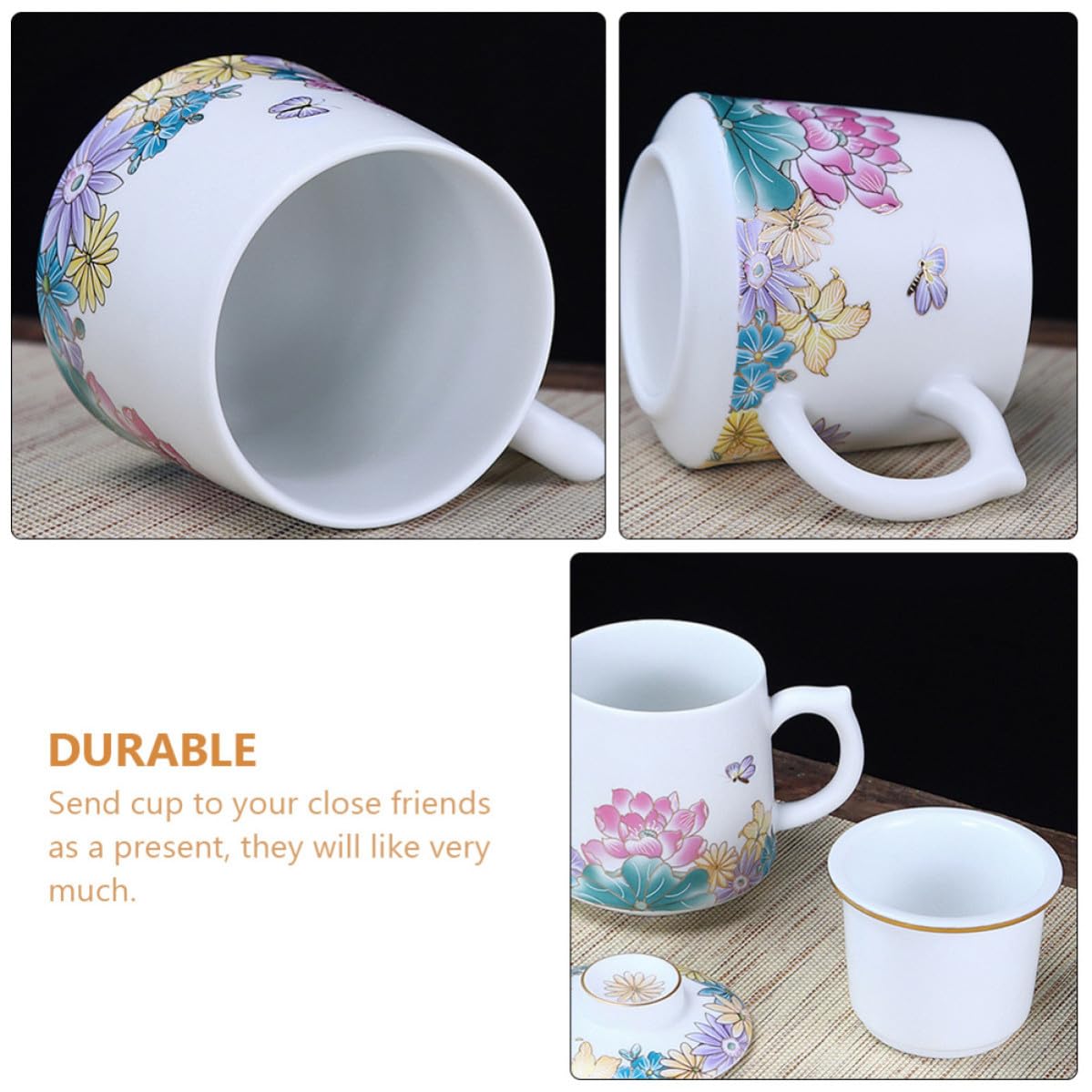 Taza de Cerámica con Filtro y Tapa para Té Resistente al Calor, Fácil de Limpiar, Multiusos Adecuado para Oficina y Hogar, Juego de 1 Set