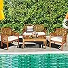 Tangkula 4 Piece Outdoor Acacia Wood Sofa Set with Water Resistant Cushions, Padded Patio Conversation Table Chair Set w/Coffee Table for Garden, Backyard, Poolside (1) #3