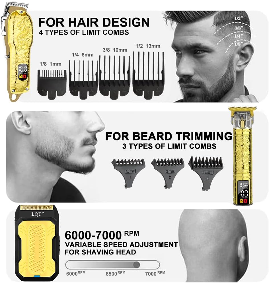 LQT® Professional Hair Clippers for Men, Hair Trimmer Cordless Barber Clippers and Trimmers Set, Hair Cutting Kit for Men Grooming Father Day Gifts - Image 5