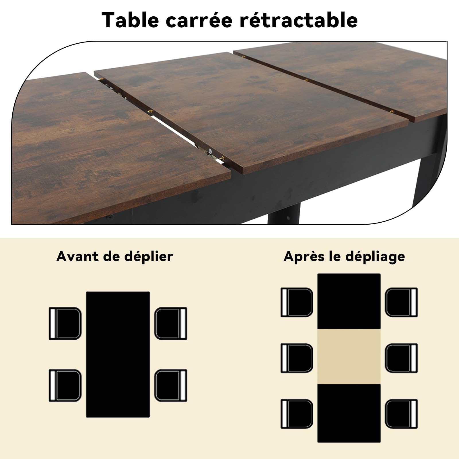 YU YUSING Table Salle à Manger Extensible 105-150cm 4 à 6 Personnes, Marron