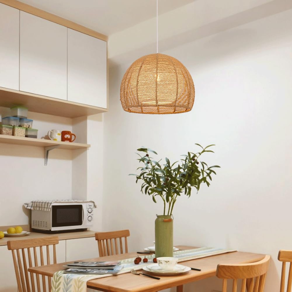 Wisząca Lampa Wiklinowa E27, Abażur Z Plecionego Koszyka Z Rattanu, Lampa Sufitowa W Stylu Rustykalnym, Rustykalnym, Boho, Do Salonu, Wyspy Kuchennej CJSLXGBL