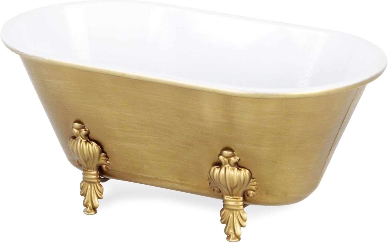 HomeRoots 12" Gold and White Metal Hand Painted Decorative Tub