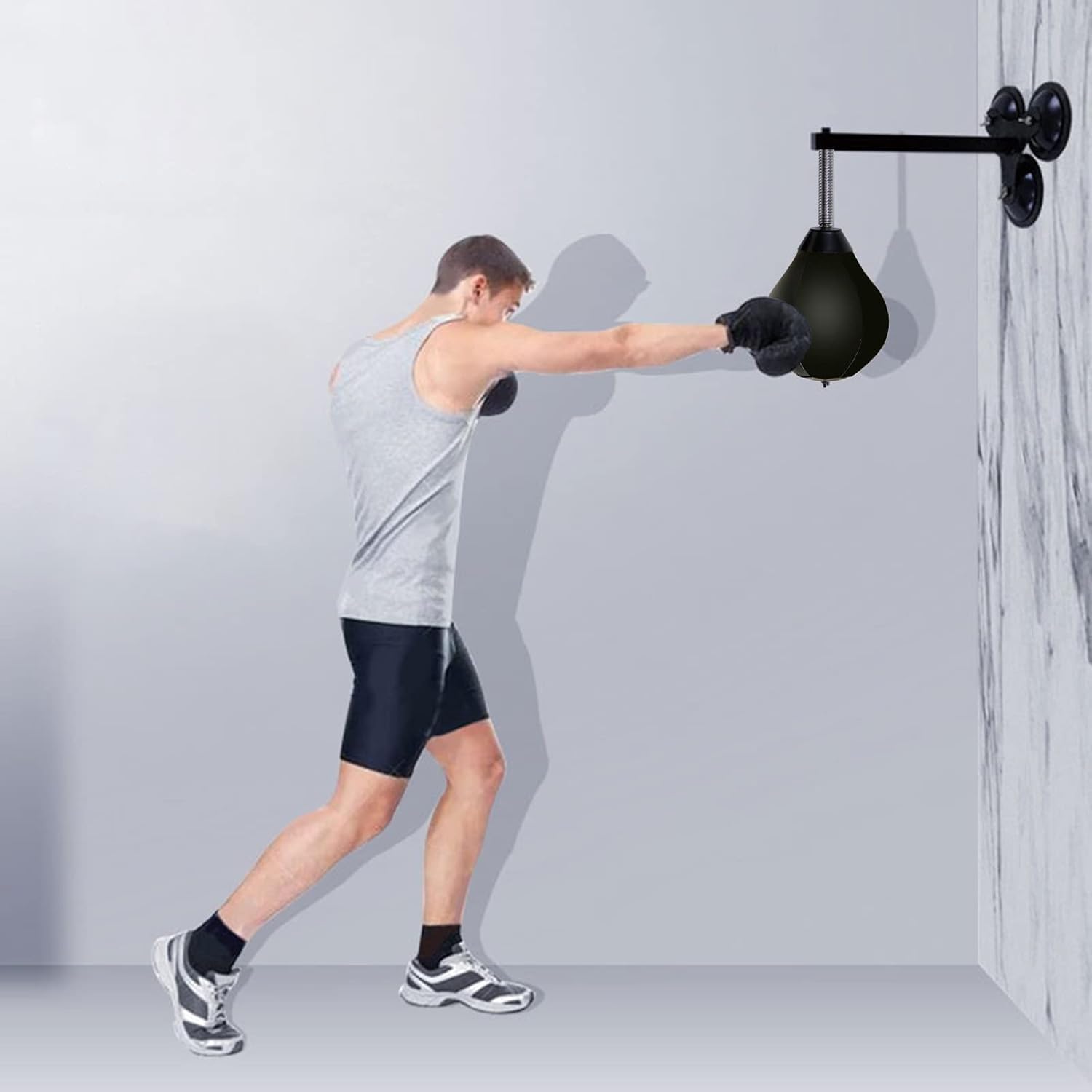 Speed Bags Für Das Boxen Wandhalterung Flexible Leder Puhing Bag Für Erwachsene Kinder Saugnapf Relief Stress Balls Spielzeug Für Das Training Workout, Black, 22 cm (8.6 inch)