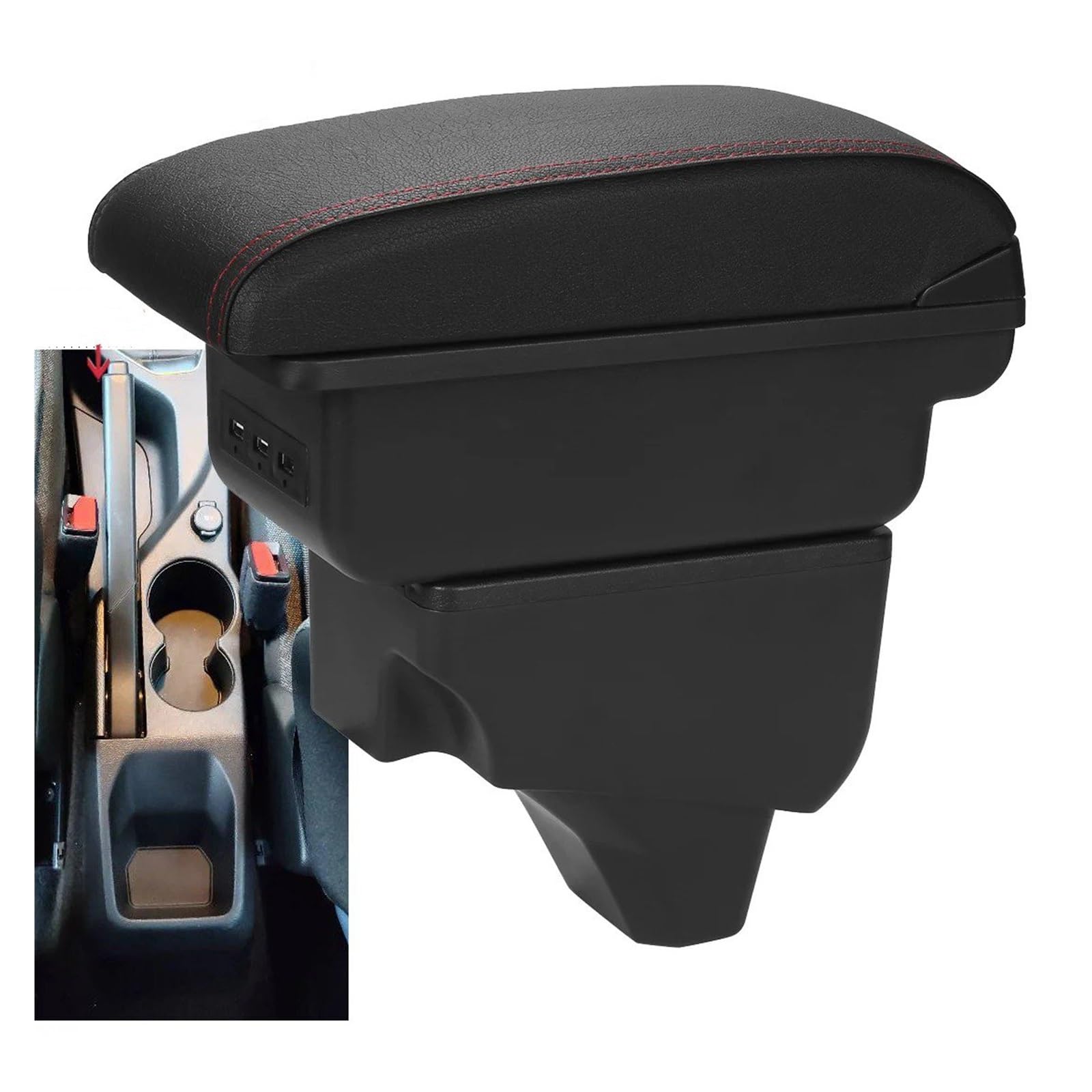 pour Peugeot 2008 208 2019-2022 2023 2024 2025 Accoudoir Voiture Pièces Rénovation Détails Intérieurs Accessoires Boîte Rangement Accoudoir Central(C Black Red NO USB)