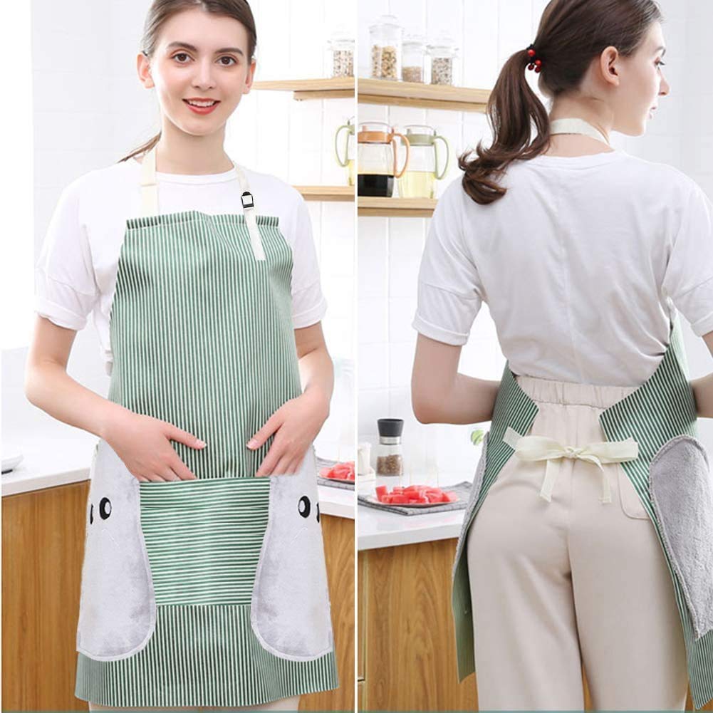 Zorzel Kitchen Cooking Aprons, Adjustable Bib Chef Apron Waterproof Aprons with Pockets & 2 Sides Absorbent Hand Scrub Towel Design BBQ Drawing Crafting Thicker Apron for Women Men (Multi Colour,1 pc)