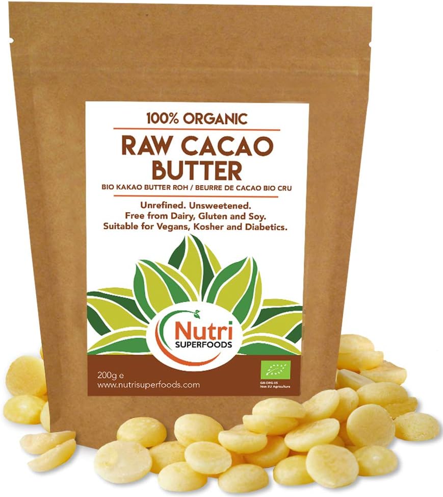 RAW Organic Cacao Butter Drops /Wafers/Buttons - Unrefined and Unsweetened - 200g