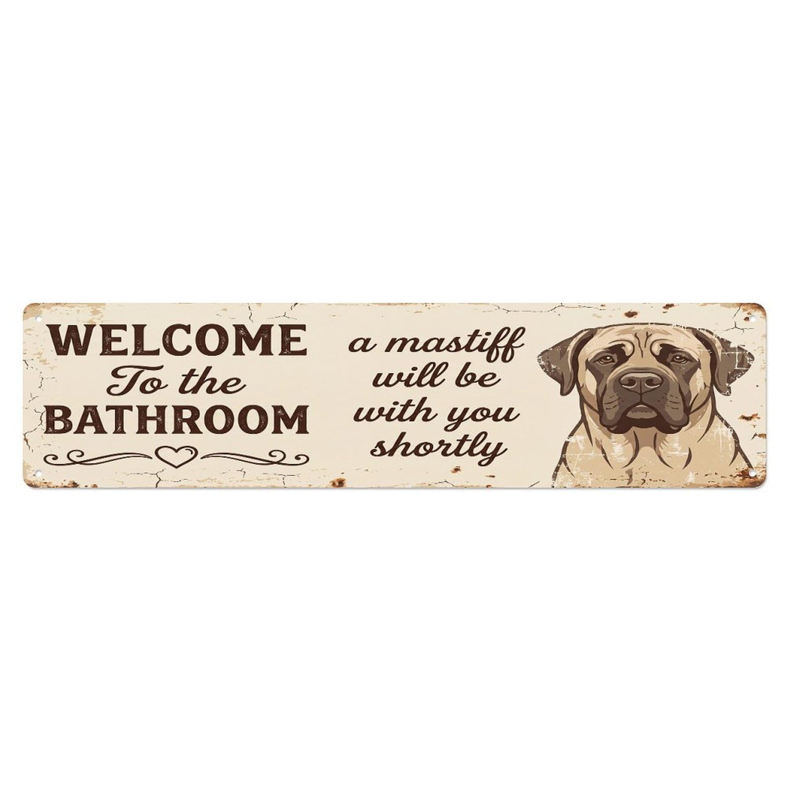 Vintage WELCOME To The BATHROOM Mastiff Metal Tin Sign