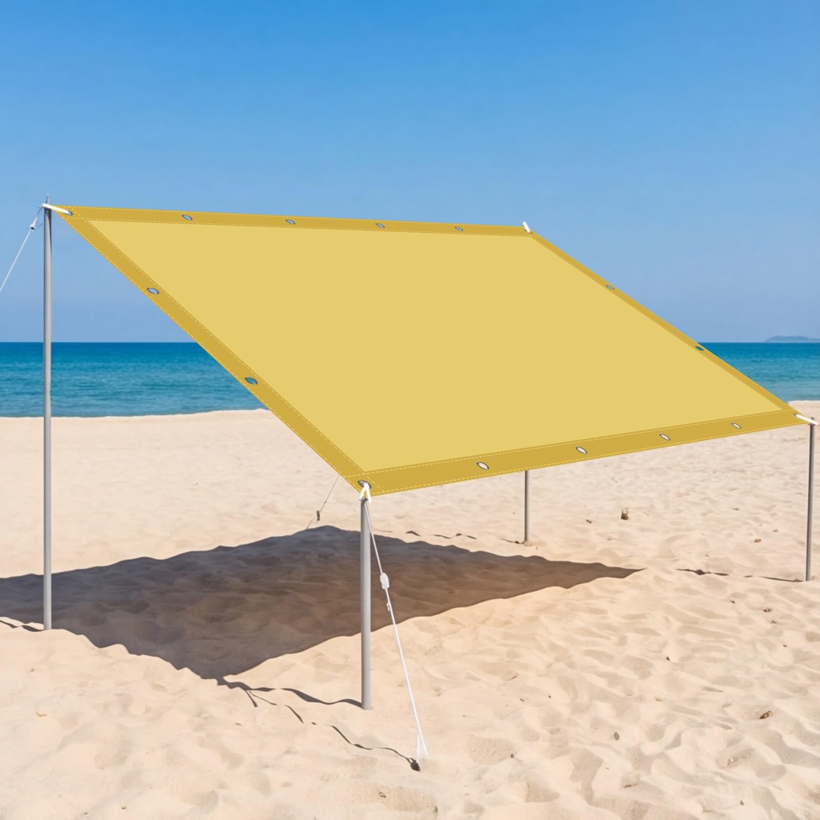 Żagiel przeciwsłoneczny 170 x 210 cm Wielokolorowy i prostokątny rozmiar Wodoodporna tkanina cieniująca Ochrona przed promieniowaniem UV na taras ogrodowy kemping piasek, żółty piasek
