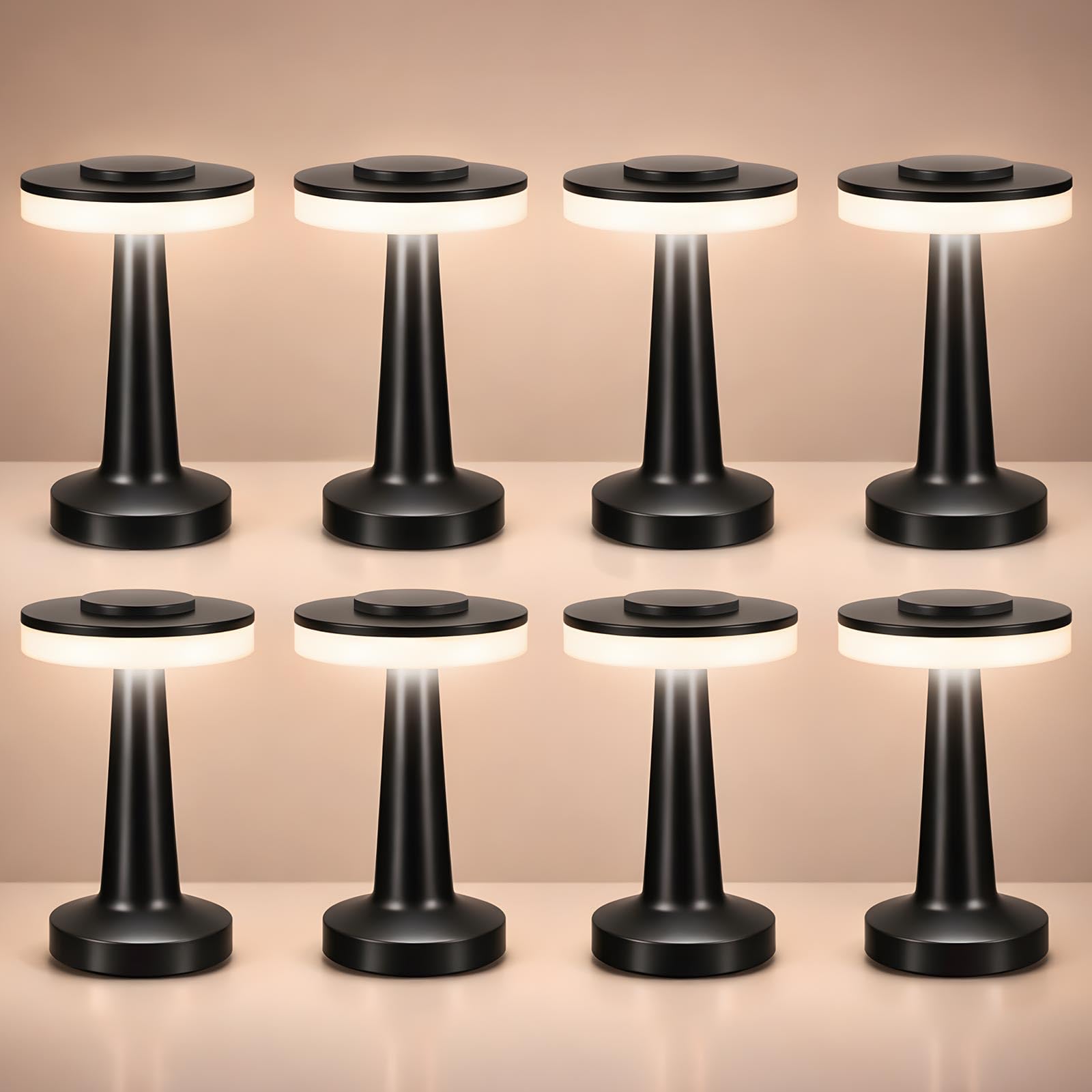 Riakrum 8 Pcs LED Cordless Table Lamp Bulk Rechargeable,Black