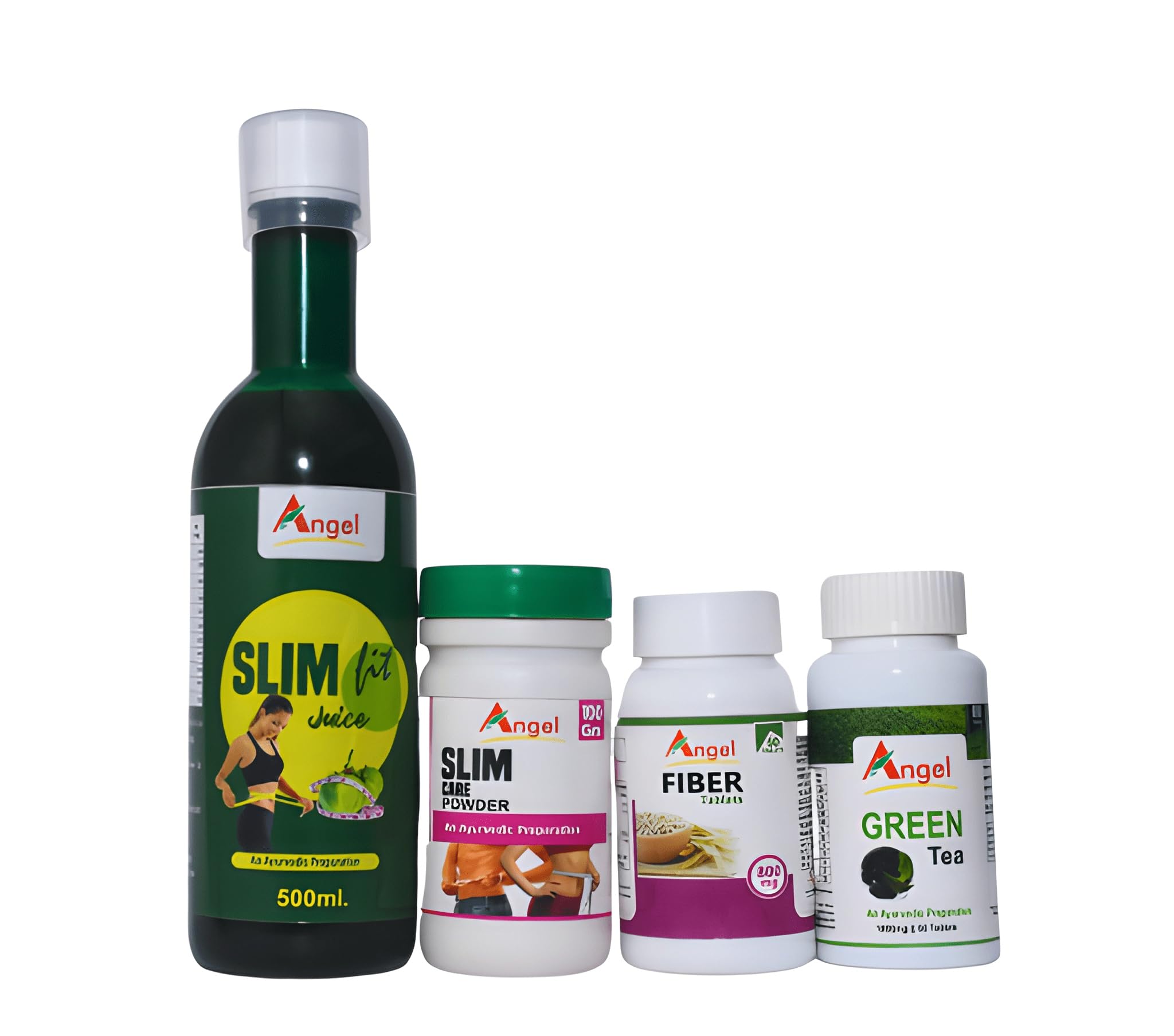 ANGEL Slim Care Combo – 500ml Slim Juice + 100g Powder + 60 Fiber Tabs + 60 Green Tea Tabs | With Garcinia, Amla, Green Tea | Ayurvedic Weight Loss & Fat Burn Pack-image-47