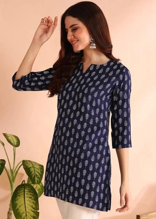 Image of Women's Short Kurti in Multicolor Rayon Cotton Blend | Ladies Ethnic Tunic | Office