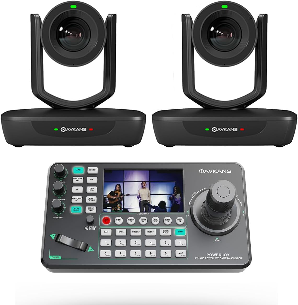 AVKANS 20X NDI PTZ Camera Kits - 2pcs 20X AI Auto Tracking NDI Camera with 1pcs IP Joystick Controller Package for Church Live Streaming Video Production（2X LV20N and 1x AV-Joy-IP）