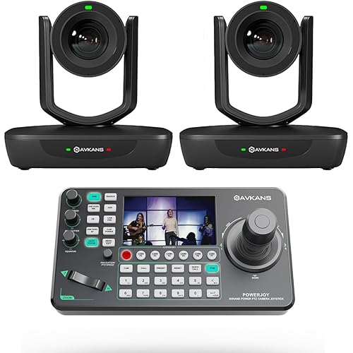 AVKANS 20X NDI PTZ Camera Kits - 2pcs 20X AI Auto Tracking NDI Camera with 1pcs IP Joystick Controller Package for Church Live Streaming Video Production（2X LV20N and 1x AV-Joy-IP）