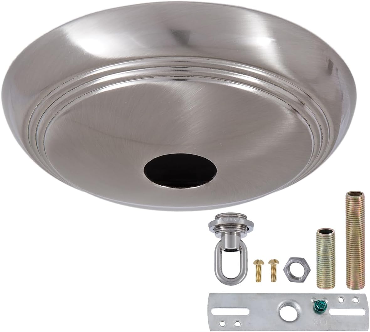 B&P Lamp® Satin Nickel Screw Collar Ribbed Ceiling Light Canopy Plate Kit