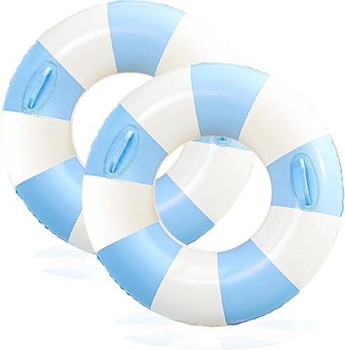 Flotadores inflables de piscina para adultos, paquete de 2 flotadores a rayas, tubos de piscina, anillos de natación con asas, flotador inflable de