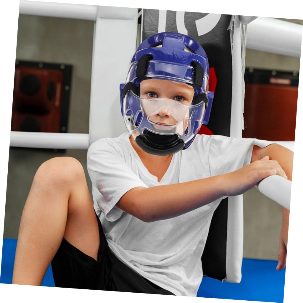 HANABASS Casco Protettivo per Bambini Arti Marziali Taekwondo e Karate, Leggero Materiale Traspirante in Spugna e Pu, Adatto per Allenamento e Combattimento Blu
