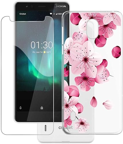 Funda para Nokia 3.1 C + protector de pantalla de cristal templado HHUAN flexible suave transparente TPU cártamo carcasa protectora de silicona para