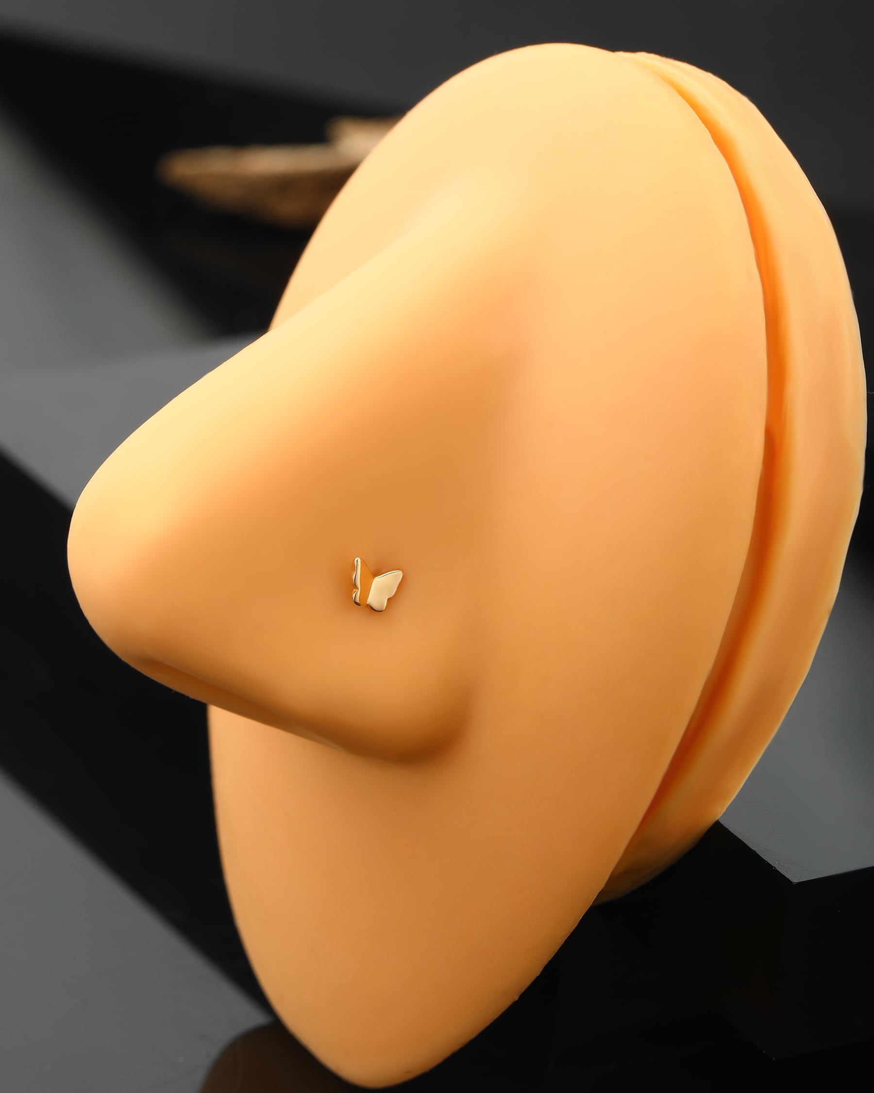Jewseen Schmetterling Nase Stud Nasenring 14 K Gelbgold Nostril Piercing Schmuck Nase Knochen Ring Schraube Nase Form S
