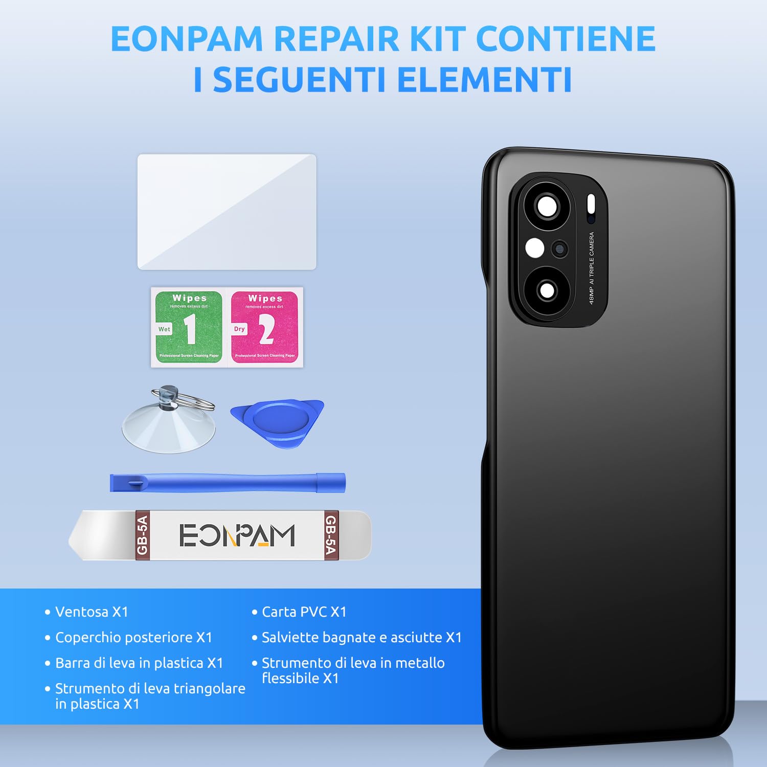 Cover Posteriore In Vetro Per Xiaomi Poco F3 Nera | Ricambio Con Kit Strumenti E Adesivo, Sostituzione Coperchio Batteria