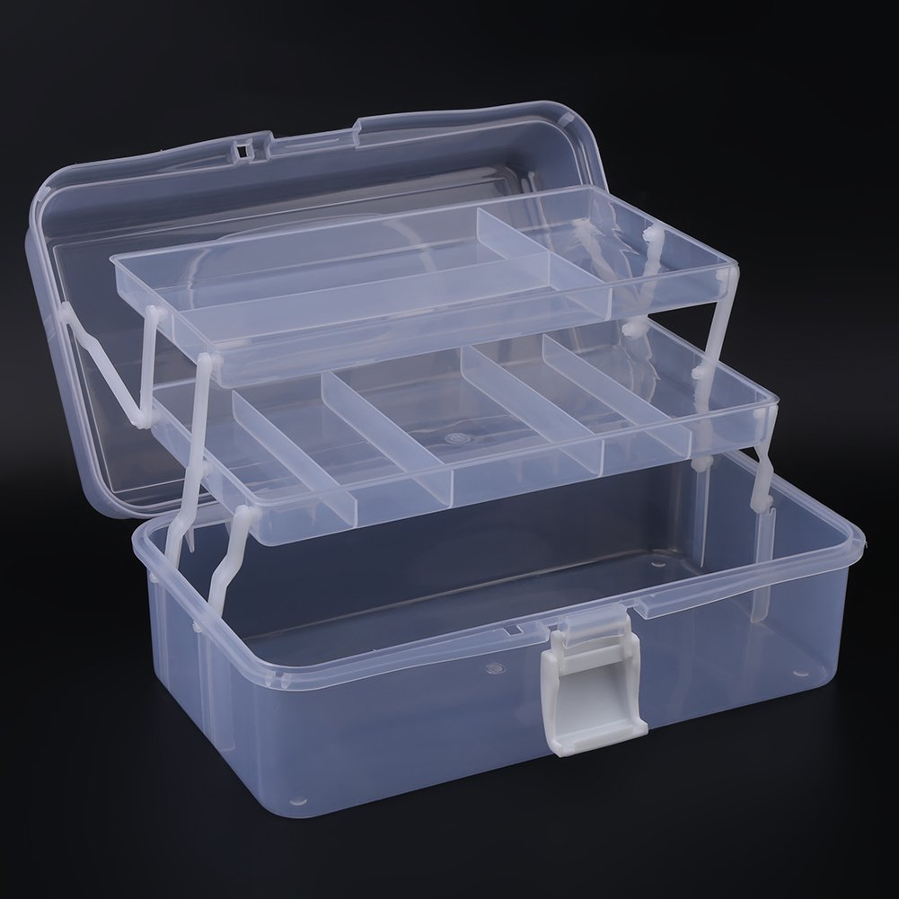 Storage Case, Transparent Plastic Foldable Storage Case For Men Three Layers Storage Box Tool Organizer Container Case with Handle Plastic Storage Containers(Transparent)
