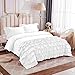 White Ruffled Duvet Cover Set, 3 Piece Cotton Bedding with Zipper Closure, Decorative Layered Design (White, Twin XL)