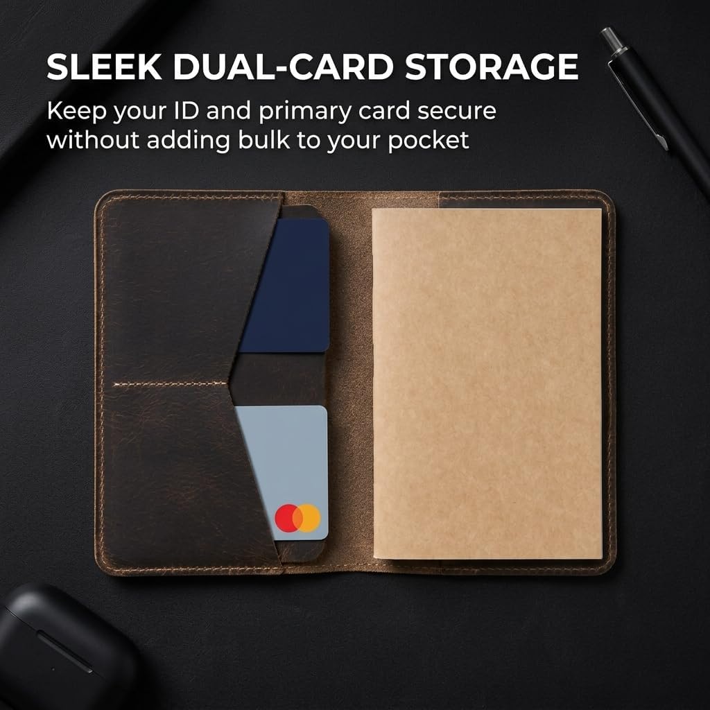 Rustique Leather Field Notes Cover Collection - Refillable Travel Journal & Notebook Organizer with Card Slots - Handmade Full Grain Leather (Wallet Organizer Set - Smoky Bourbon)