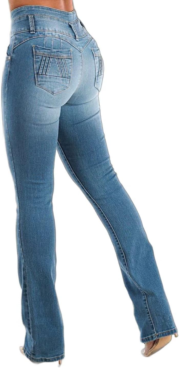 Flamingals Butt Lifting Jeans for Women Trendy High Waist Tummy Control Jeans Flare Bootcut Jeans