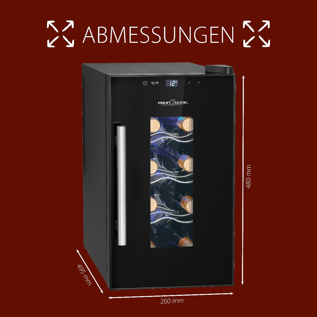 Profi Cook PC-WK 1232 Lodówka na wino - Do wina czerwonego, białego wina, różowego - Czarna stal nierdzewna