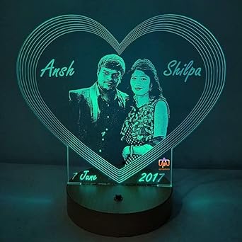 apnaphoto Apna Photo Heart Shape 3D Illusion Led Lamp 16 Color Changing Customized and Personalized Photo Frame with Any Photo and Name (Multicolour, 20X18 Cm, Acrylic, Pack of 1)