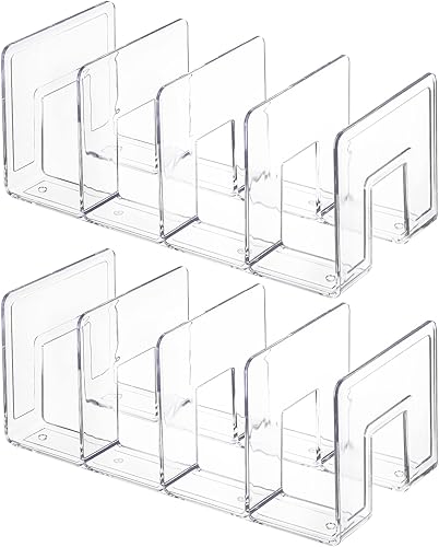 Miniatura 3 de Lawei Paquete de 4 clasificadores de archivos acrílicos, organizador de carpetas de archivos de escritorio transparente de 4 secciones, estante