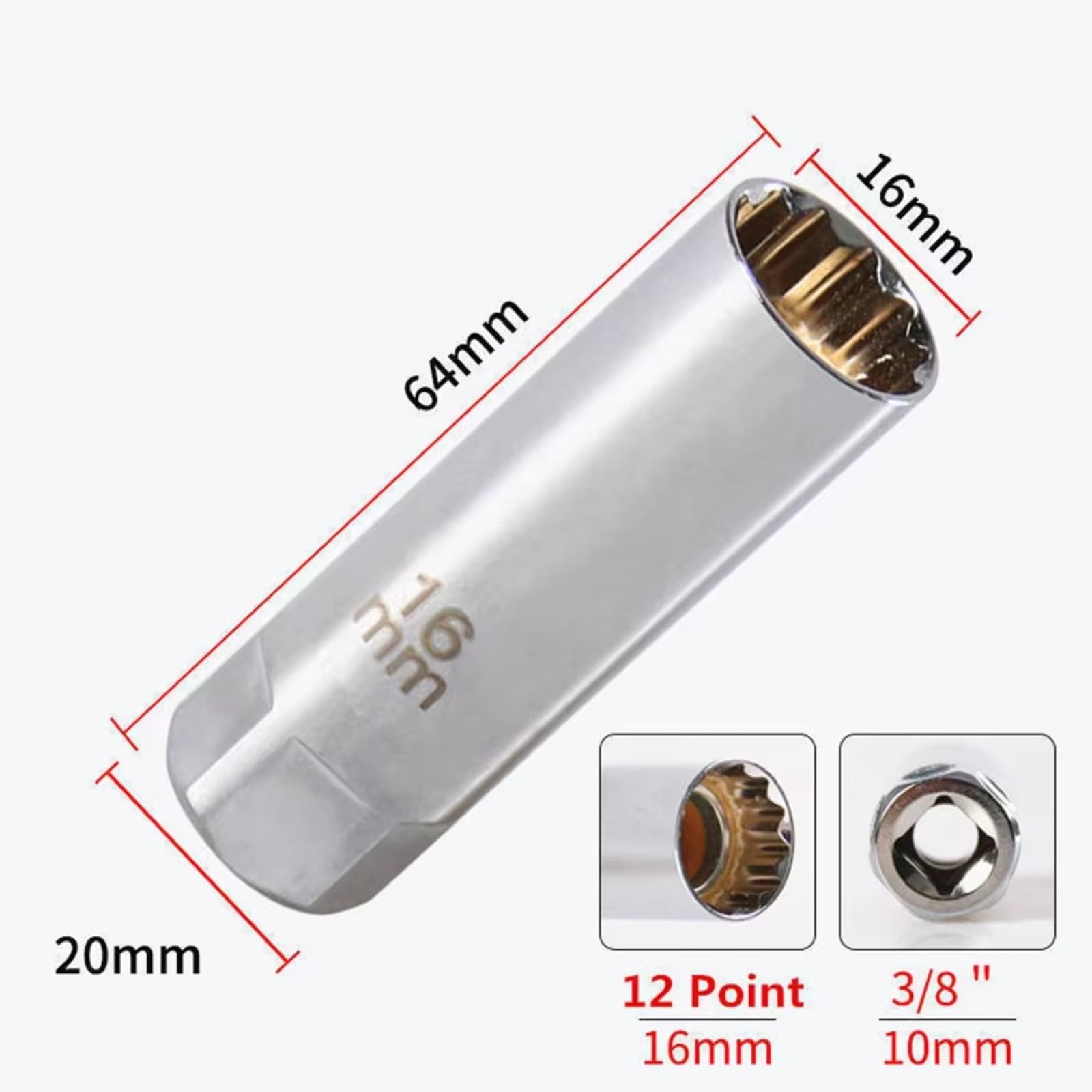 Klucz do świec magnetycznych 3/8" pod kątem 12° do nasadek 14 mm i 16 mm, do demontażu świec zapłonowych.