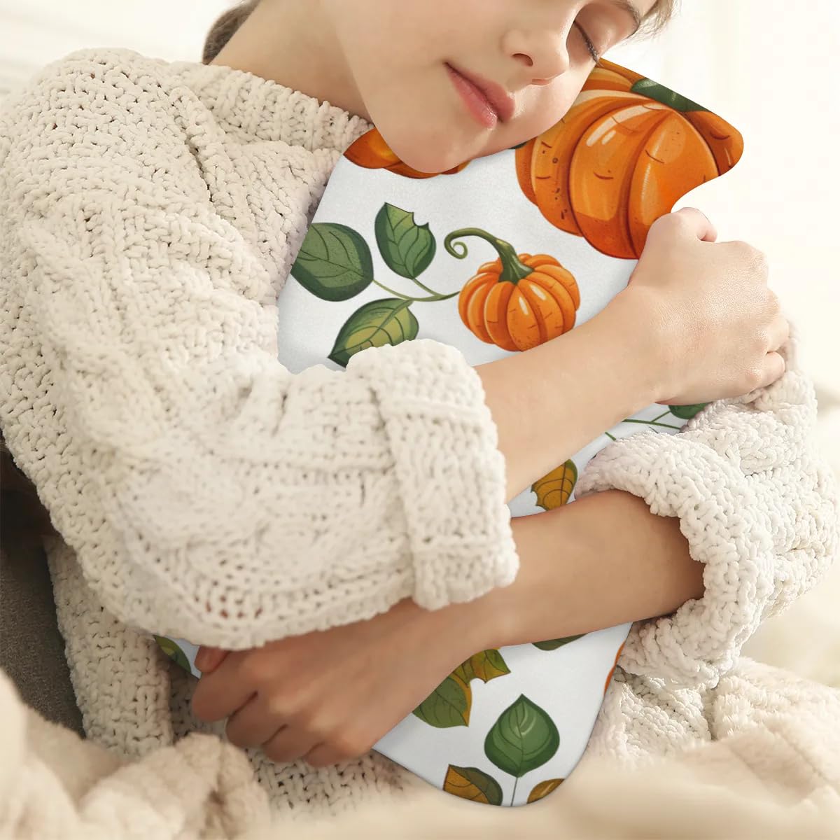Hot Water Bottle with Soft Cover,2L Thanksgiving Pumpkins Hot Water Bag for Hot and Cold Compress, Hand Feet Warmer, Maple Leaf Pumpkin Rubber Hot or Cold Water Bottle Halloween Christmas Decorations