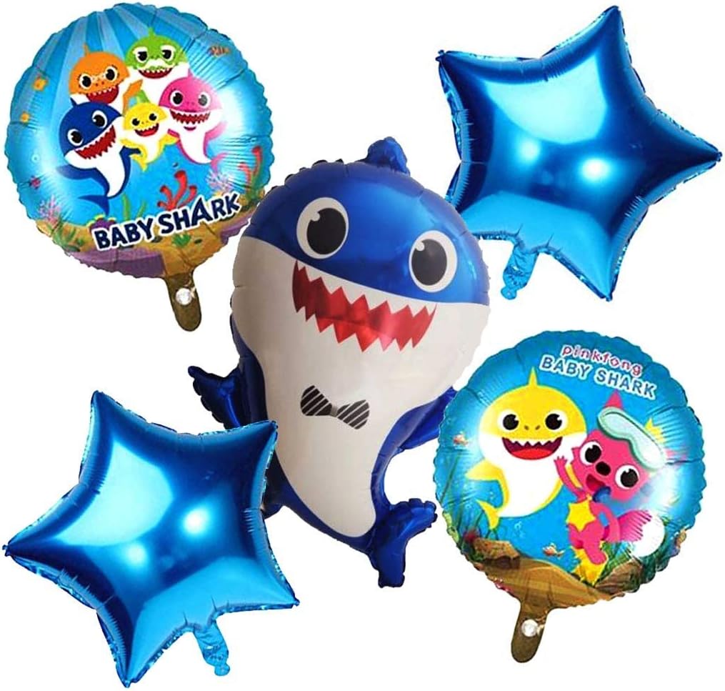 AARK PLANET Foil Balloons Party Decoration Kids Boy/Girl Birthday Party Decoration Supplies Inflatable Air Balloon Pack of 5 (Blue Baby Shark Balloons)