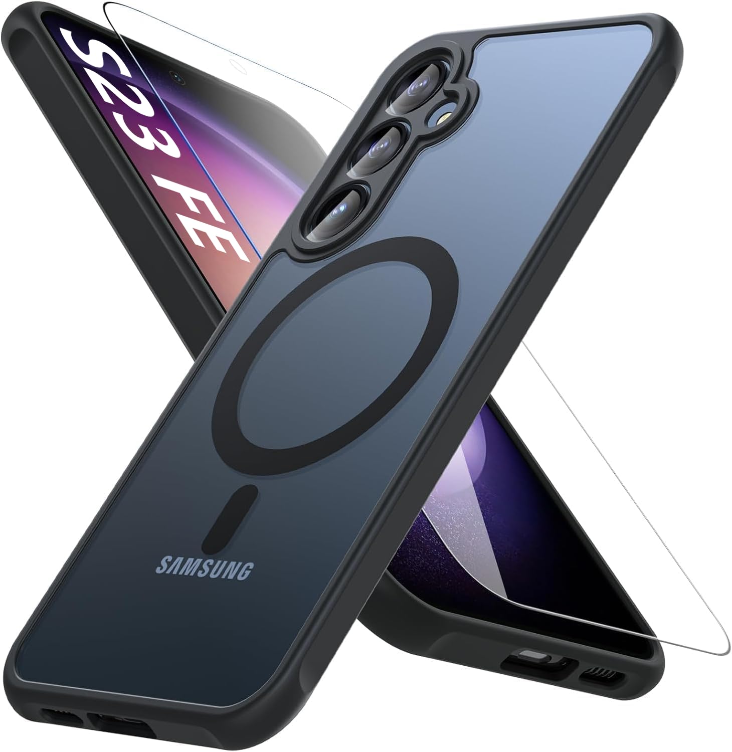 For Samsung Galaxy S23 FE Case 6.4'', Magnetic Galaxy S23 FE Case Compatible with Magsafe with Screen Protector [Military-Grade Protection] Shockproof Phone Case Samsung S23 FE Protective Cover, Black