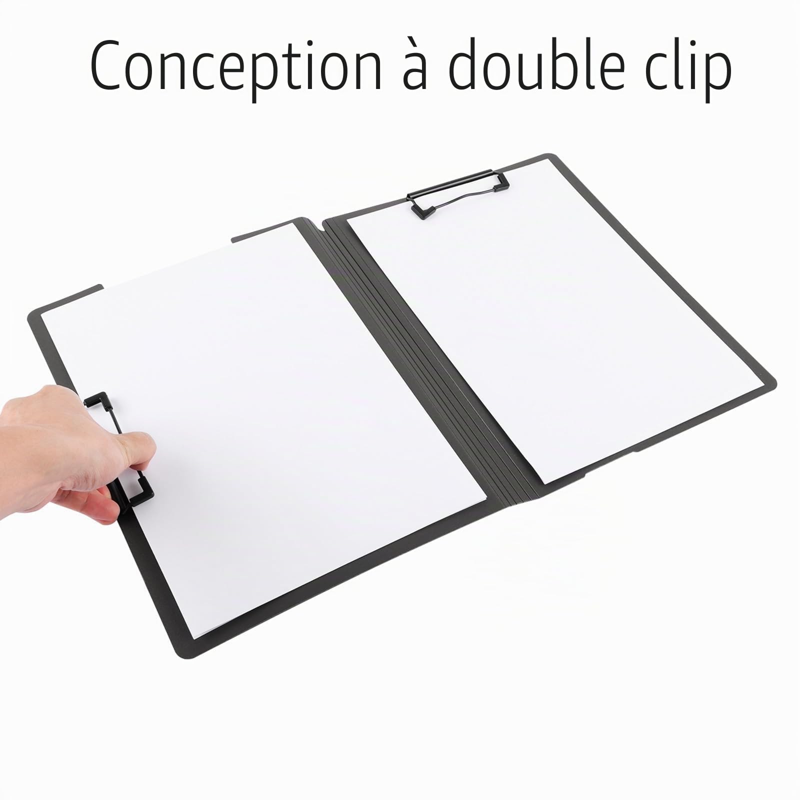 YAYODS Lot de 8 Porte-bloc A4 avec Couvercle - Clipboard Pliable à 360° avec Double Clip - Chemise à Rabat Rigide en PP Imperméable pour Bureau, École, Restaurant et Infirmière - Noir