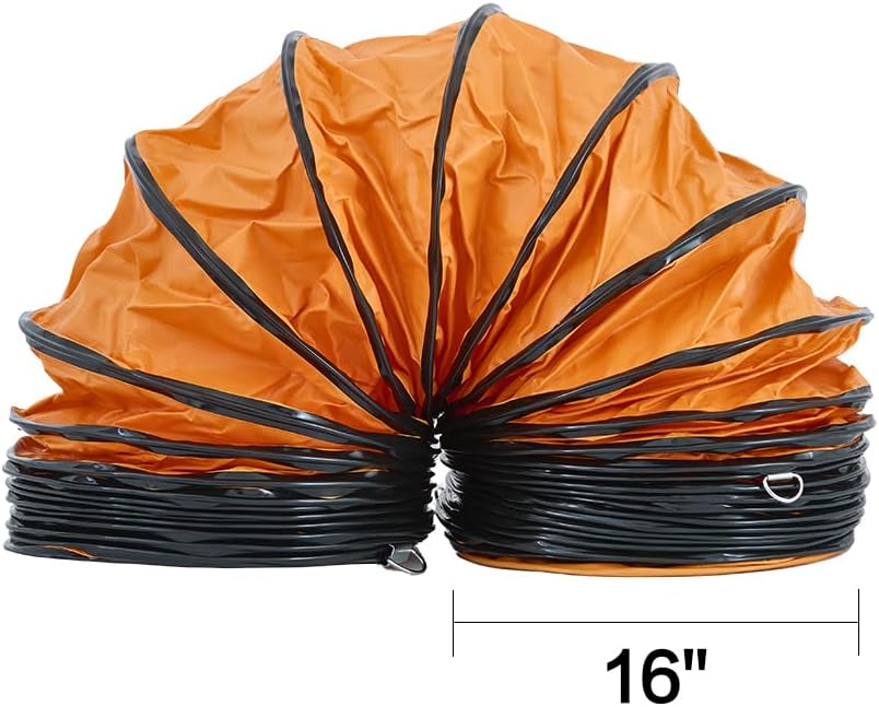 25FT Flexible Duct Hose PVC Flame Retardant Duct Hosing with S Hook & Steel Support for 16IN Utility Blower Exhaust Fan