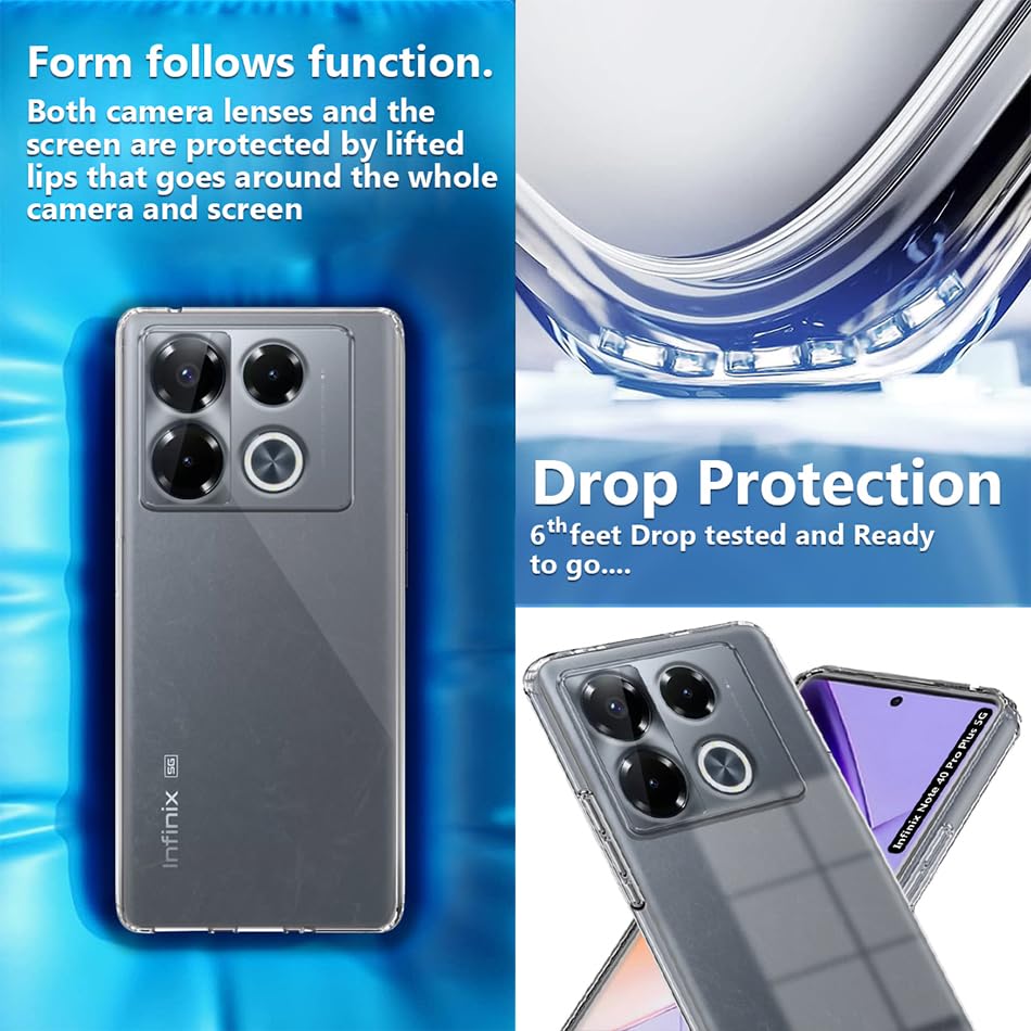 Image of Fashionury Crystal Clear Case for Infinix Note 40 Pro Plus 5G | Yellowing Resistance | Transparent TPU Silicone | Raised Camera Lips | Slim Transparent Cover