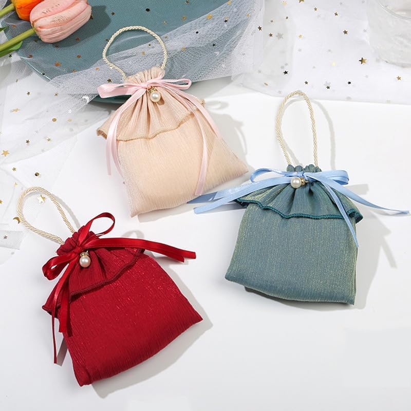 Gift Bags 5/20/50pcs Creative Wedding Candy Bag Birthday Party Cookies Chocolate Candy Bag with Pearl Silver Silk Cloth Gift Storage Bag (Color : Burgundy, Size : 20PCS)