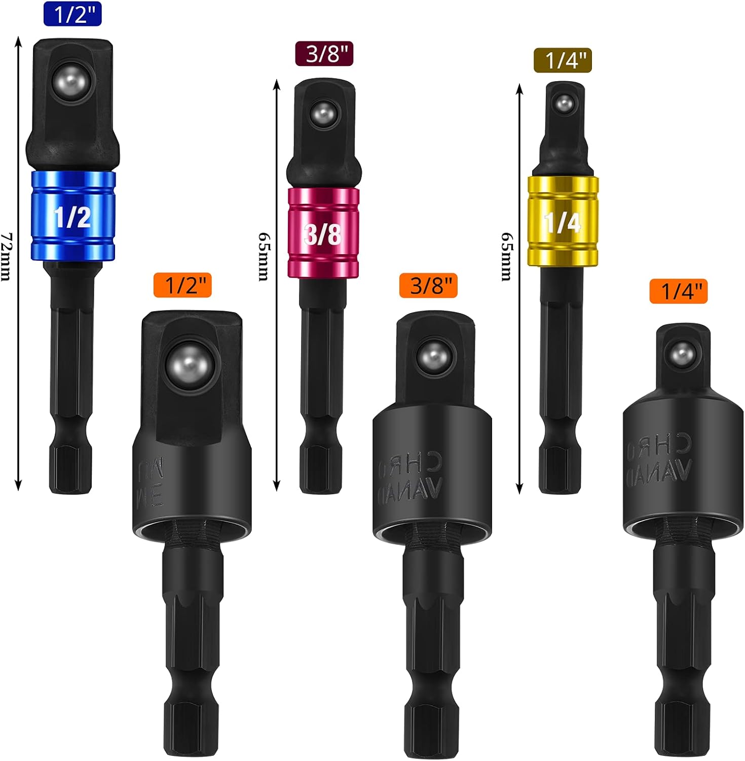 7 Pieces Power Drill Sockets Adapter Extension Set 3 Pieces Hex Shanks Socket Adapters, 3 Pieces 360 Degree Rotatable Power Drill Adapters, 105 Degree Angle Screwdriver Drill Bit - - 