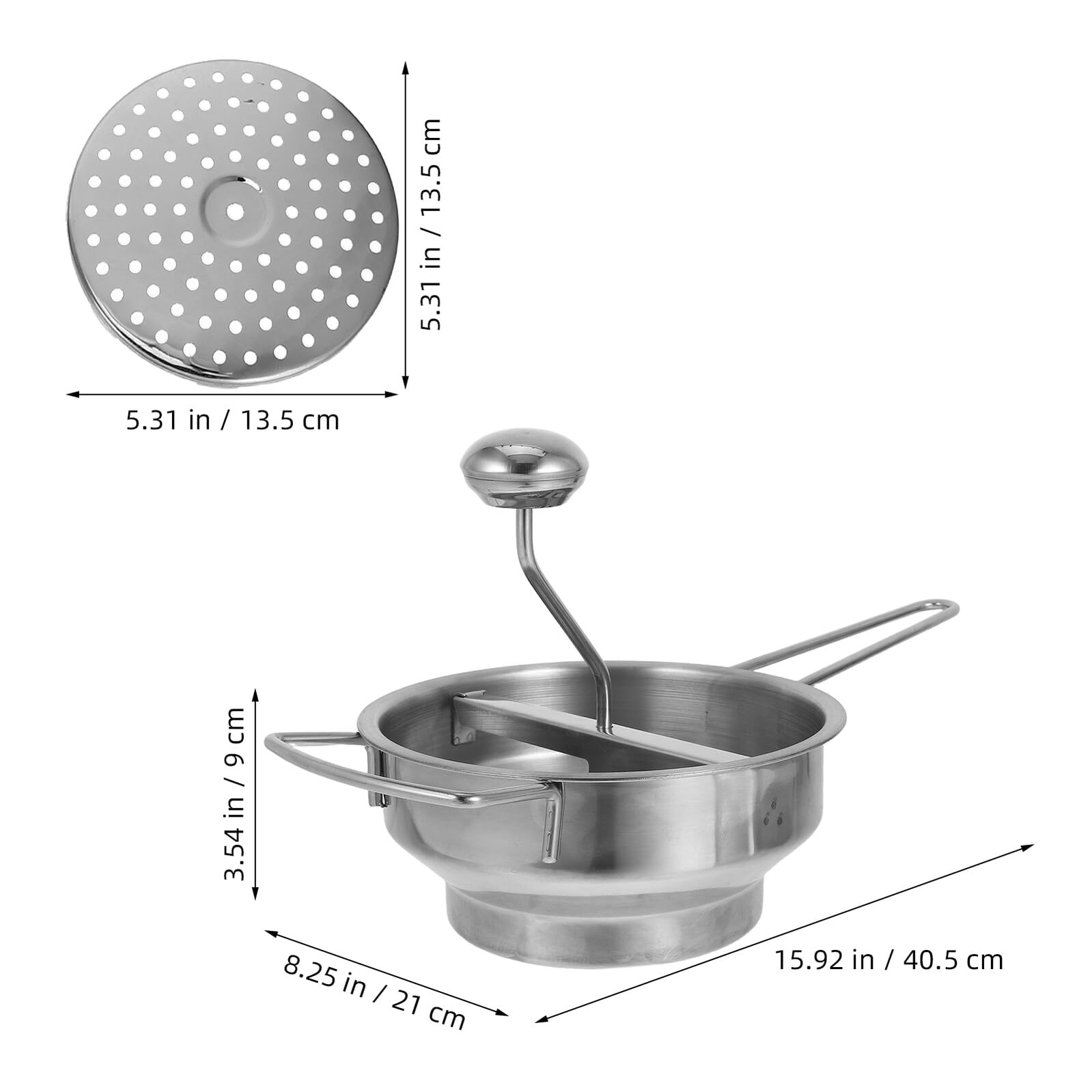 SUPVOX Machacador de Puré de Patatas de Acero Inoxidable con 3 Filtros (2, 3 y 7 Mm), Prensador Manual Grande para Puré de Verduras y Frutas, Utensilio de Cocina Ergonómico para Hogar