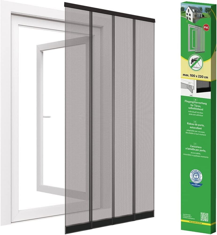 NiNeKa easy life Fliegengitter Lamellen für Türen aus Polyester mit Anschlussleiste - mit Klebeband und eingenähten Gewichten - Größe: 100 x 220 cm, Anthrazit